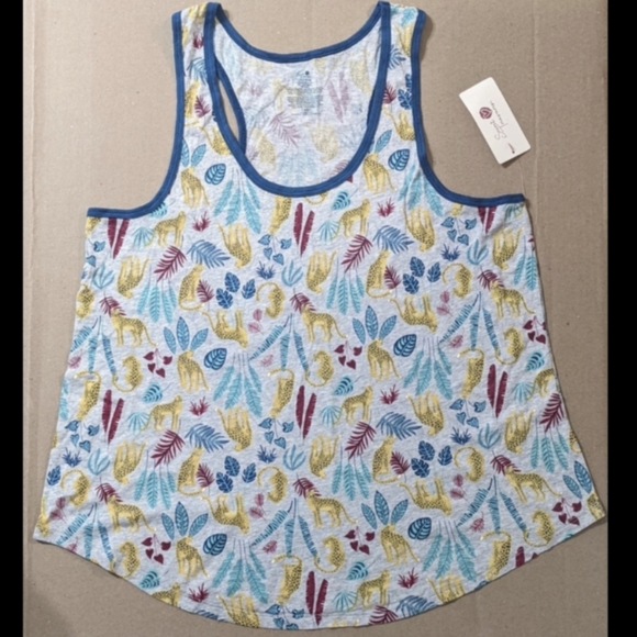 Women's Cheetah Tropical Print Top and Bottoms 2 PC Pajamas Set, Size Large, NWT - Picture 2 of 7